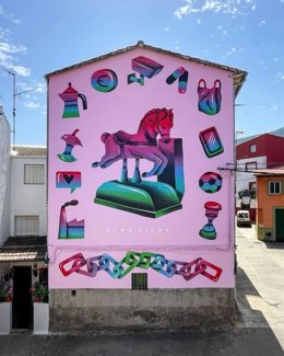Mural realizado en La Pesga (Cáceres) dentro del programa 'Muro Crítico' de la Diputación de Cáceres