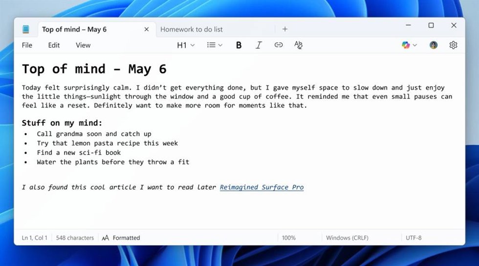 Nueva actualización de Bloc de notas.