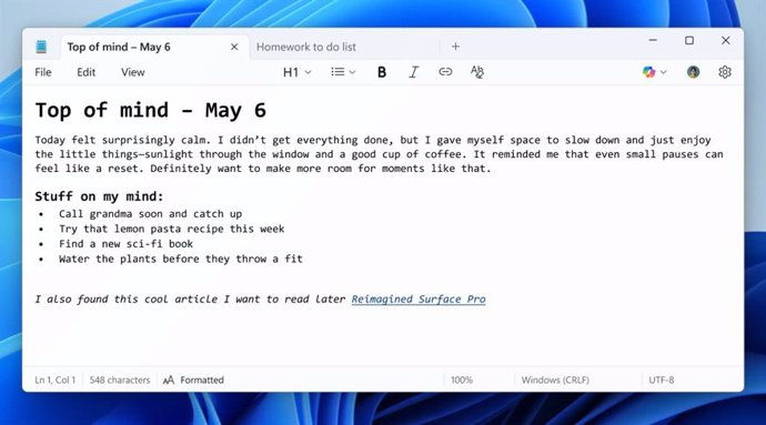 Nueva actualización de Bloc de notas.