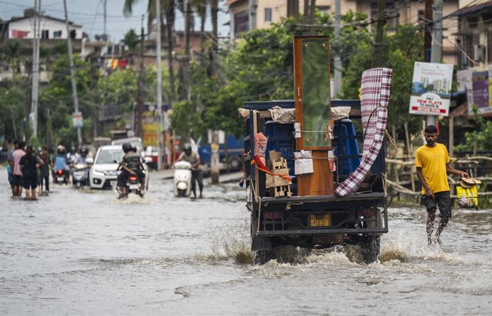 Imagen de archivo de las fuertes lluvias en India.