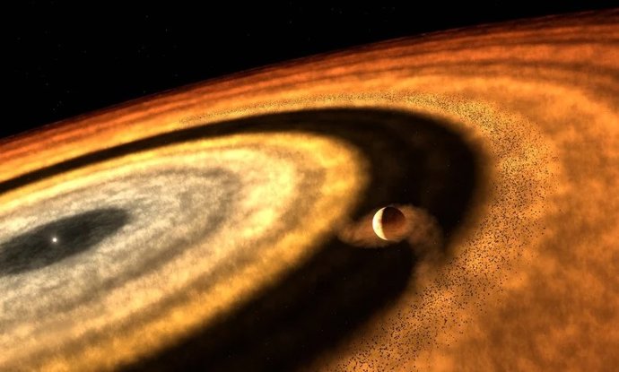 Esta impresión artística representa la etapa en la que WASP-121b acumuló la mayor parte de su gas, como se infiere de los últimos resultados.