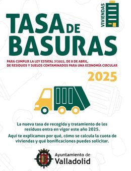 Folleto informativo sobre la tasa de basuras del Ayuntamiento de Valladolid.