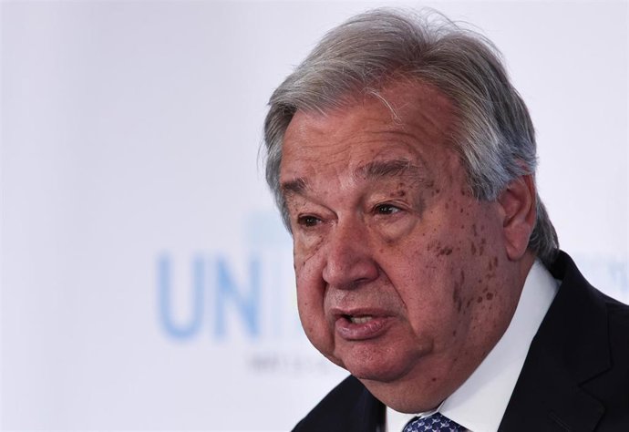 El secretario general de Naciones Unidas, António Guterres, durante una rueda de prensa en la capital de Alemania, Berlín (archivo)