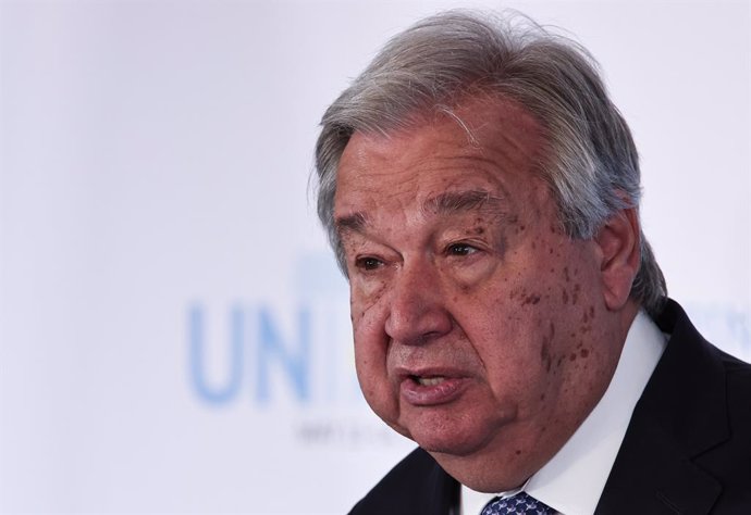 El secretario general de Naciones Unidas, António Guterres, durante una rueda de prensa en la capital de Alemania, Berlín (archivo)