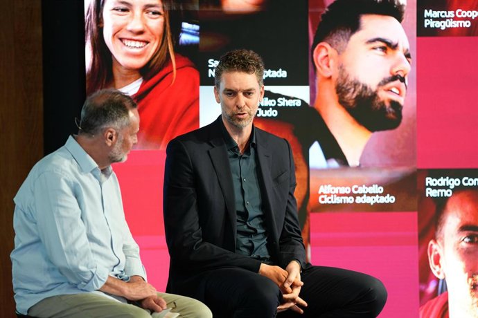 Pau Gasol durante a apresentação do "Talento a bordo" da Iberia para os Jogos de Los Angeles de 2028.