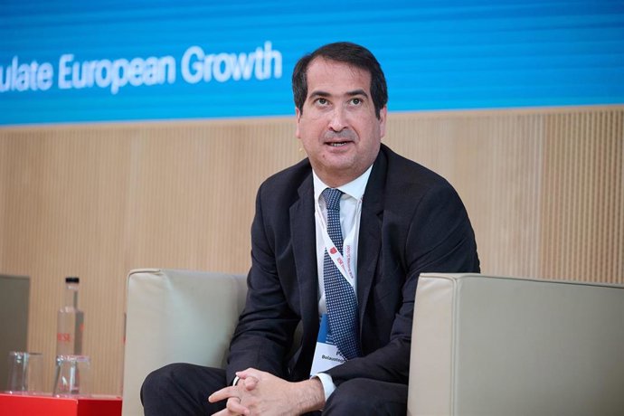El director general de BBVA España, Peio Belausteguigoitia, durante una nueva edición del Encuentro del Sector Bancario, organizado por IESE, en el Edificio Executive del IESE Madrid, a 3 de junio de 2025, en Madrid (España).
