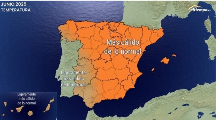 Mapa de previsión de temperatura para junio de 2025.