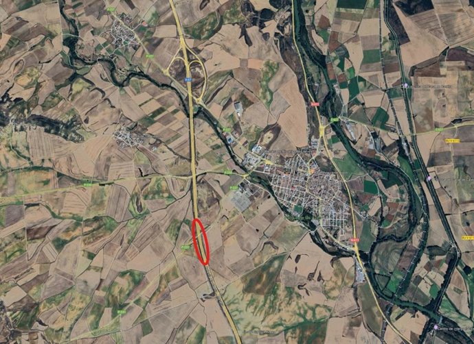 Ortofoto de la zona de obras en la A-67.