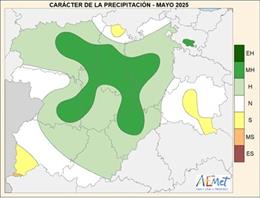 Mapa elaborado por la Aemet sobre el balance del mes de mayo en CyL