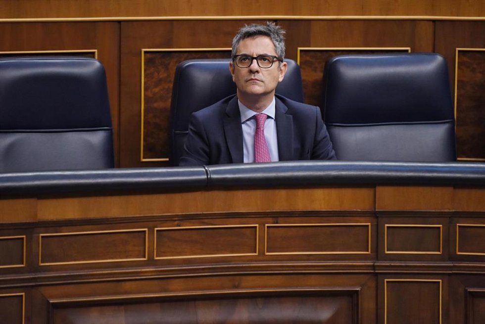 El ministro de la Presidencia, Relaciones con las Cortes y Justicia, Félix Bolaños, durante una sesión plenaria, a 28 de mayo de 2025, en Madrid (España).