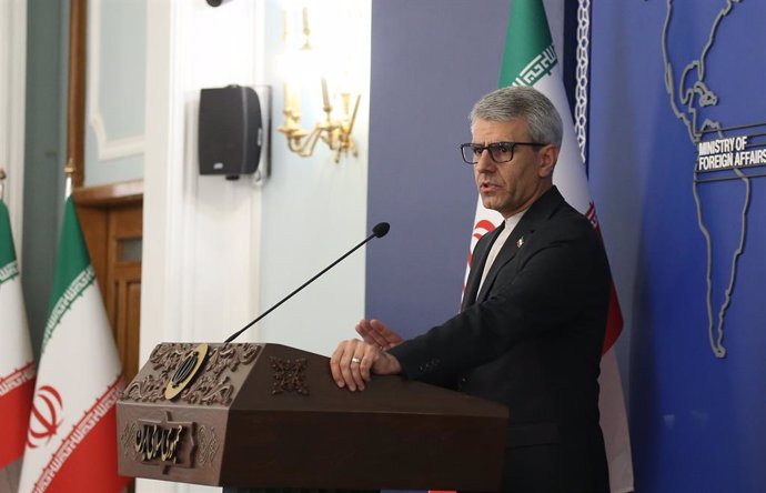 TEHRAN, May 20, 2025  -- Iranian Foreign Ministry Spokesman Esmaeil Baghaei attends a press conference in Tehran, Iran, on May 19, 2025. Baghaei on Monday warned that the country would take countermeasures in response to any potential action by three Euro