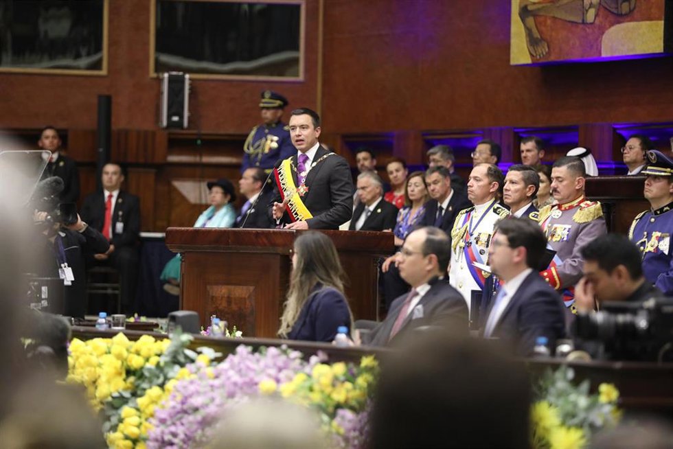 El presidente de Ecuador, Daniel Noboa, durante la presentación de la nueva legislatura tras las elecciones de abril de 2025.