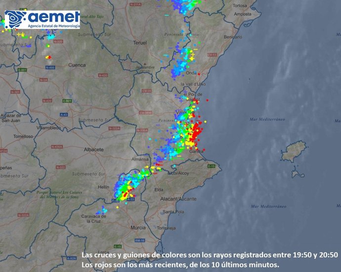 Mapa de rayos en la Comunitat Valenciana