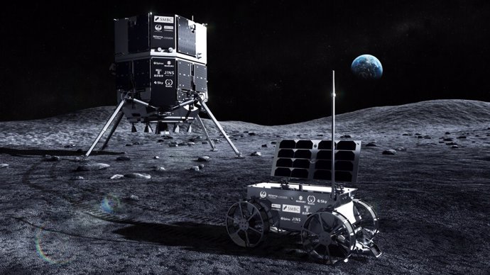 Ilustración del módulo Resilience y el rover Tenacious