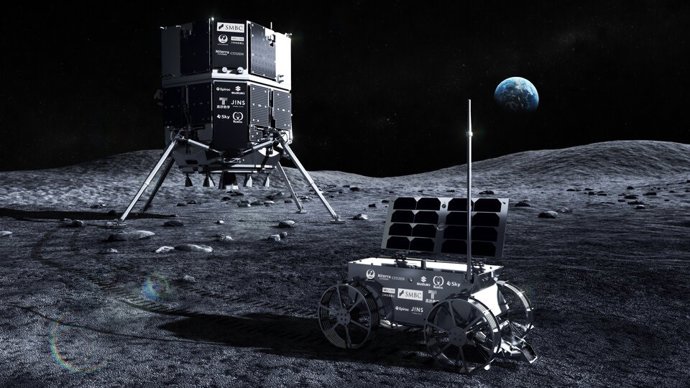 Ilustração do módulo Resilience e do rover Tenacious
