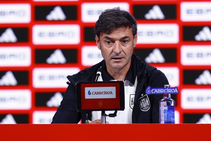 Santi Denia, head coach of Spain Team U21, attends his press conference to announce the list of summoned players ahead the International Friendly football match of Spain Team U21 against Ukraine at Ciudad del Futbol on May 26, 2025, in Las Rozas, Madrid, 