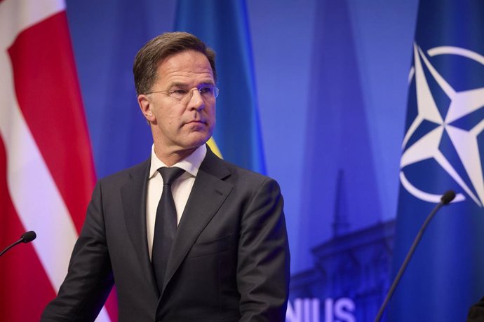 02 June 2025, Lithuania, Vilnius: NATO Secretary General Mark Rutte holds a joint press conference with Ukrainian President Volodymyr Zelensky (not pictured), during the conclusion of the Vilnius Summit at the Palace of the Grand Dukes of Lithuania. Photo