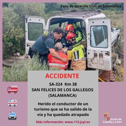Imagen del accidente en la SA-324 en San Felices de Gallegos