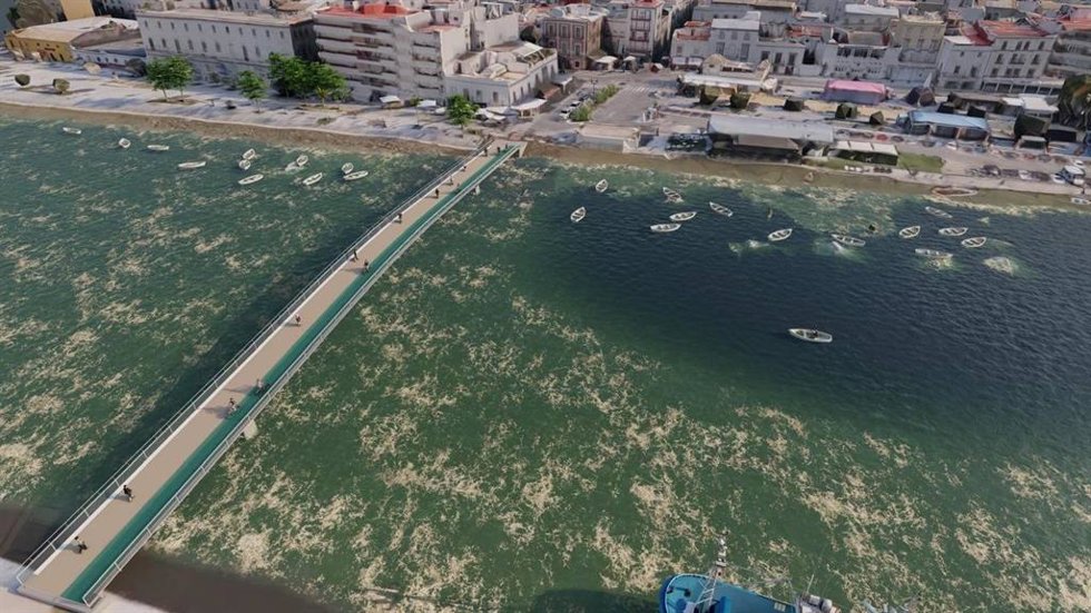 Recreación virtual de la segunda pasarela en el río Guadalete en El Puerto