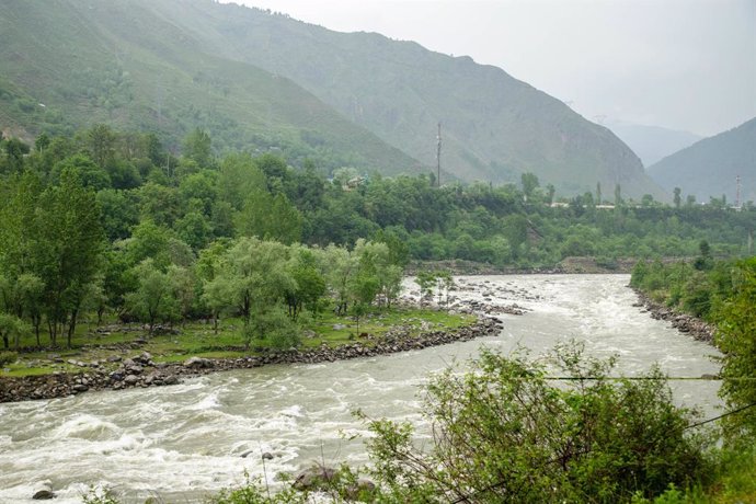 May 8, 2025, Silikot Uri, Jammu And Kashmir, India: General view of Jhelum River which flows towards Pakistan from Uri village, near the Line of Control. India cuts water flow to Pakistan through the Baglihar dam after the Indus Treaty suspension. India a