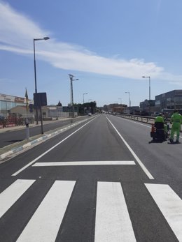 Reposición de firme en la N-232A en Alcañiz (Teruel).