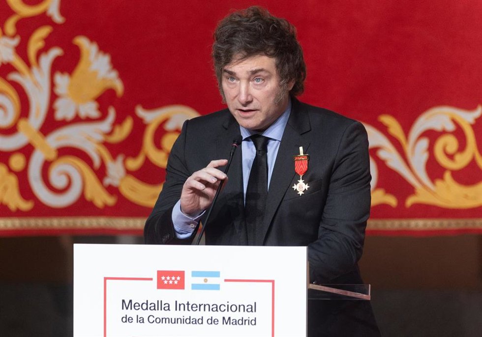 Archivo - El presidente de la República Argentina, Javier Milei, interviene en la Real Casa de Correos, a 21 de junio de 2024, en Madrid