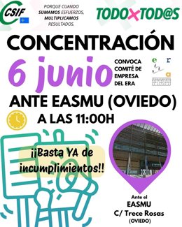 Cartelu de la convocatoria de concentración del Comité d'Empresa del ERA
