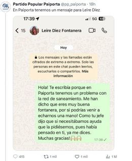 Captura del tuit del PP de Paiporta