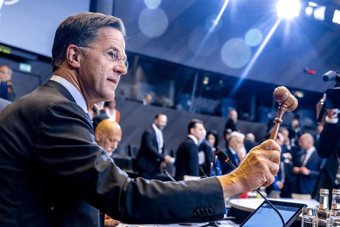 El secretario general de la OTAN, Mark Rutte, en la reunion ministerial en Bruselas.