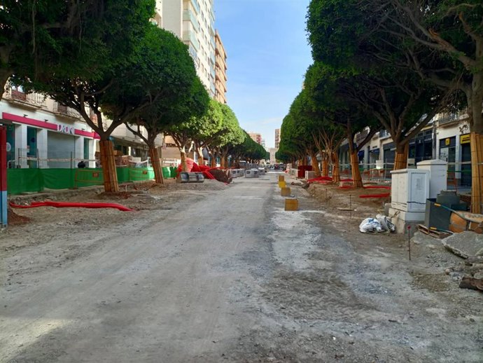 Obras de remodelación del Paseo de Almería, en su primera fase.