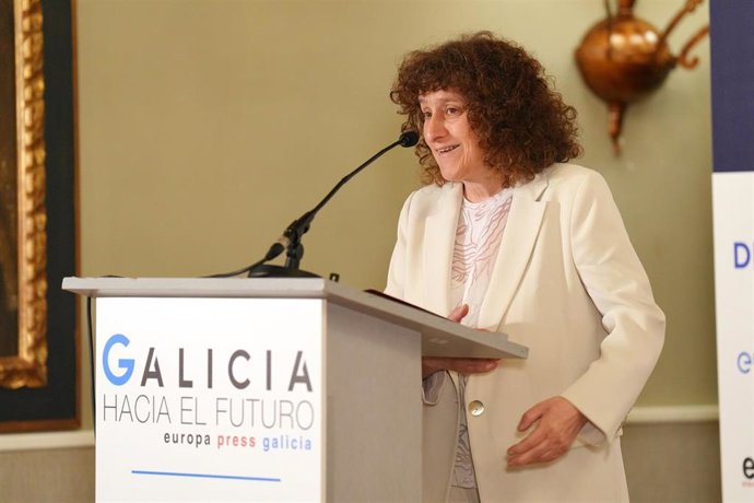 La alcaldesa de Santiago, Goretti Sanmartín, interviene durante la jornada 'Galicia hacia el Futuro' organizada por Europa Press, en el Parador de Santiago Hostal dos Reis Católicos, a 27 de mayo de 2025, en Santiago de Compostela, A Coruña, Galicia (Espa