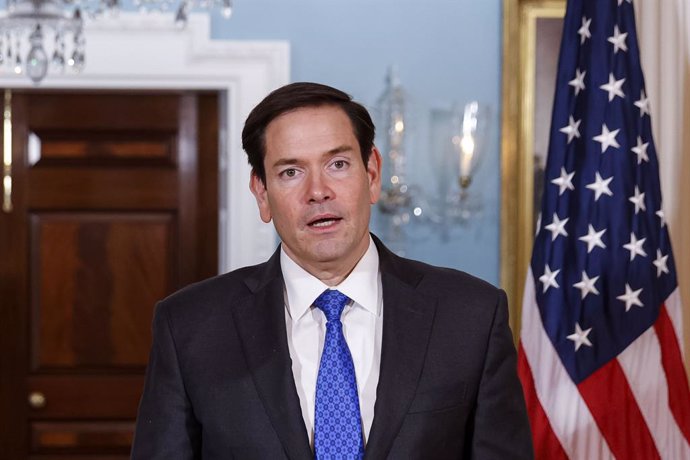 May 22, 2025, Washington, District Of Columbia, USA: U.S. Secretary of State Marco Rubio makes a statement  to answer a question about shooting at the Capital Jewish Museum, during his meeting with Spanish Foreign Minister Jose Manuel Albares in the Treat