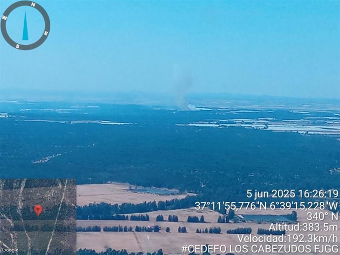 Incendio en el paraje Cañada del Sarnoso de Lucena del Puerto (Huelva).