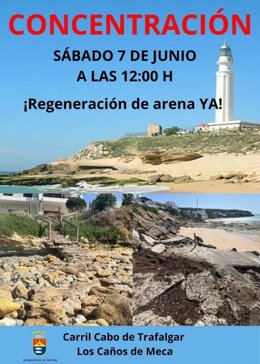 Cartel de la convocatoria de concentración en Los Caños de Meca.