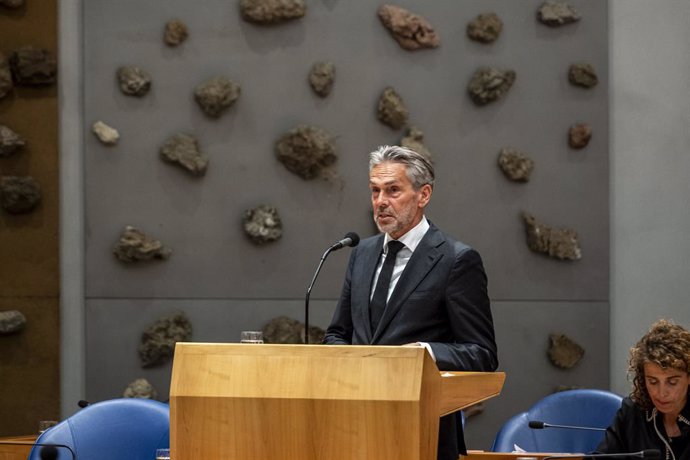 June 4, 2025, The Hague, South Holland, Netherlands: Outgoing Dutch Prime Minister DICK SCHOOF answers questions during a plenary debate session of the Dutch House of Representatives. On June 4, 2025, a day following the collapse of the Dutch parliaments 