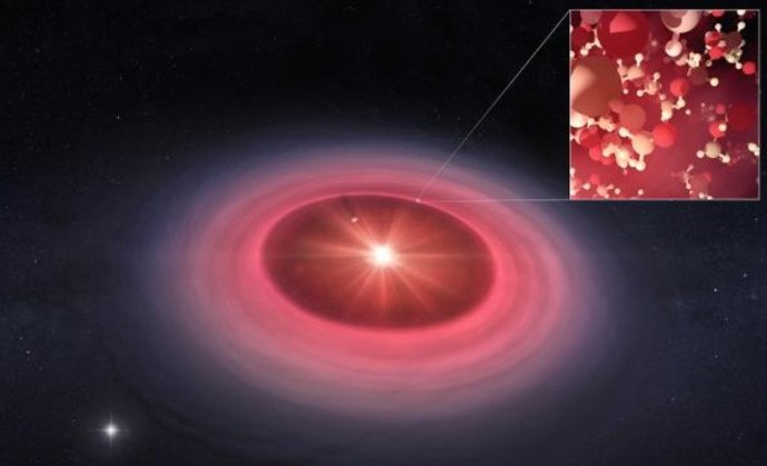 Esta concepción artística muestra un disco de polvo y gas que rodea una estrella joven con una gran cavidad excavada por un planeta gigante en formación.