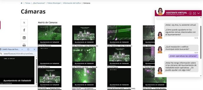 Información que actualmente ofrece el apartado de cámaras de tráfico de la página web del Ayuntamiento de Valladolid.
