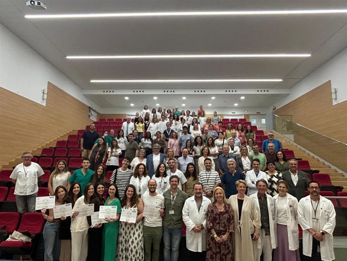 La delegada territorial de Salud y Consumo en Cádiz, Eva Pajares, en el acto del Área de Gestión Sanitaria de Campo de Gibraltar Este celebrado en el Hospital Universitario de La Línea.