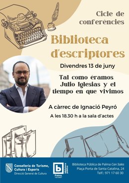 Ignacio Peyró participará en el ciclo de conferencias Biblioteca de Escritores de Can Sales.