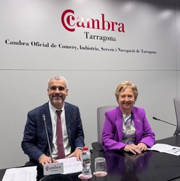 El presidente de Aena, Maurici Lucena, en una visita a la Cámara de Tarragona.
