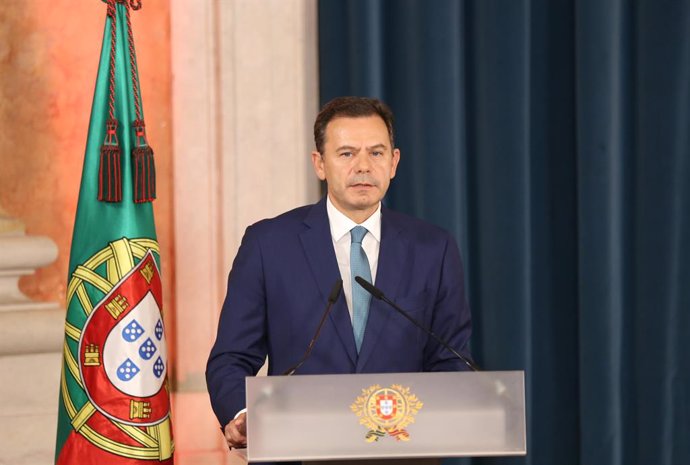 LISBON, June 5, 2025  -- Luis Montenegro addresses an inauguration ceremony of the new government in Lisbon, Portugal, on June 5, 2025. Luis Montenegro, leader of the Social Democratic Party (PSD) and head of the Democratic Alliance (AD), was officially s