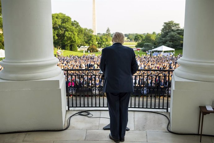 June 4, 2025, Washington, Dc, United States of America: U.S President Donald Trump, delivers remarks from the Truman balcony during the Summer Soiree event held on the South Lawn of the White House, June 4, 2025 in Washington, D.C.