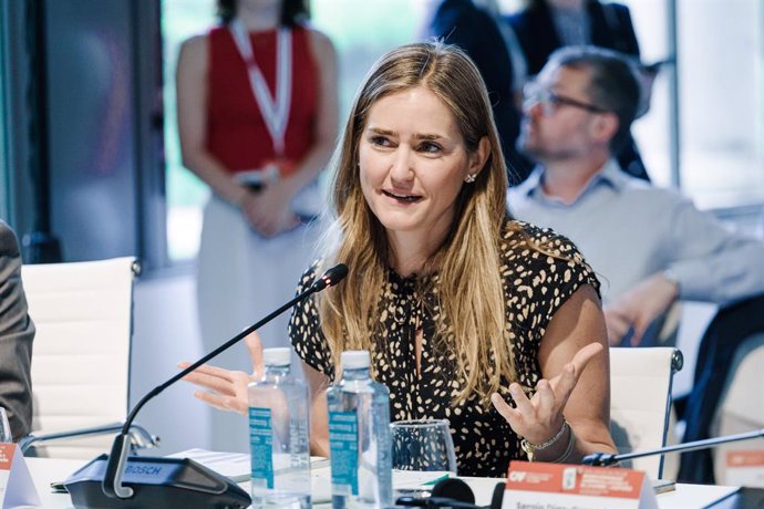 La vicepresidenta tercera y ministra para la Transición Ecológica y el Reto Demográfico, Sara Aagesen, durante la sesión inaugural de los 'Diálogos Mutis de Biodiversidad América Latina & el Caribe - España', en el Real Jardín Botánico de Madrid, a 2 de j