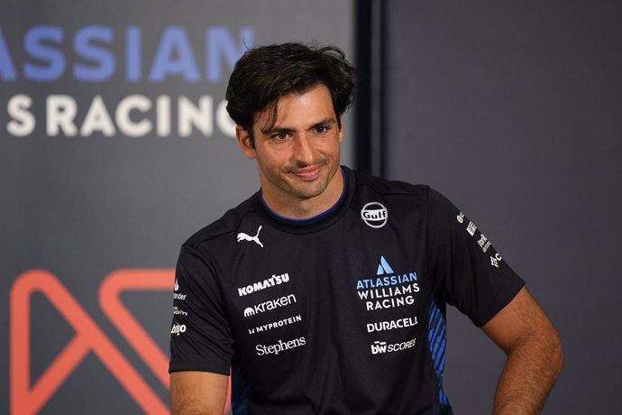 Carlos Sainz attends his press conference during an exhibition with Williams at the future Madring F1 circuit on June 07, 2025 in Madrid, Spain.