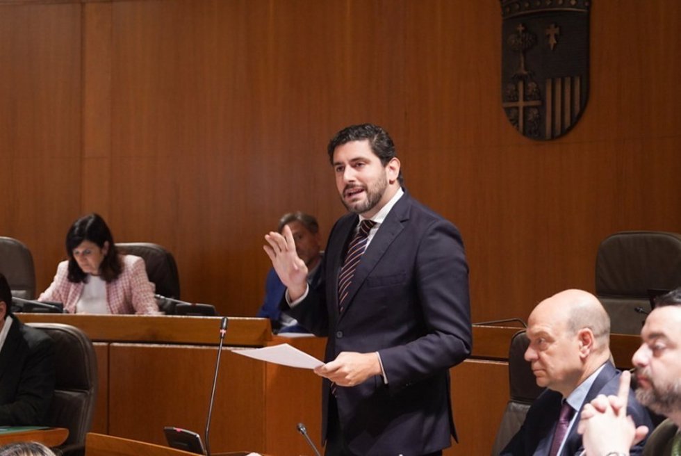 El portavoz de Vox en las Cortes, Alejandro Nolasco, durante una intervención en la Cámara autonómica.