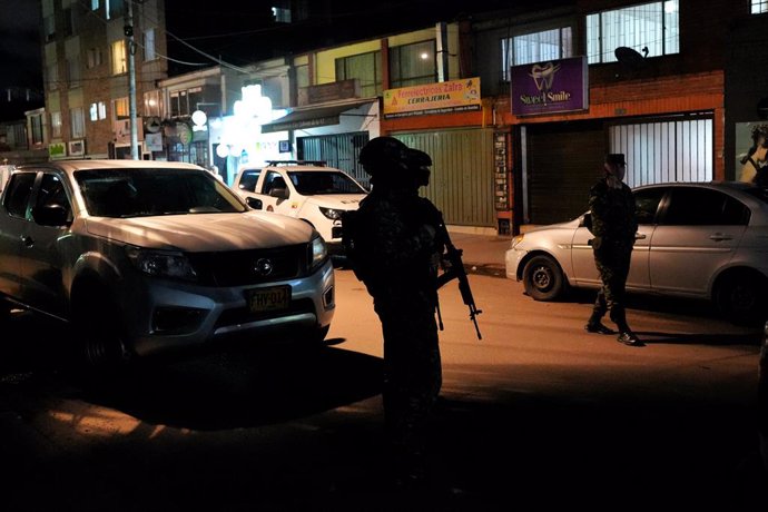 BOGOTA, June 8, 2025  -- Military police officers patrol the area where Colombian presidential candidate Miguel Uribe Turbay was attacked, in Bogota, Colombia, June 7, 2025. Colombian senator Miguel Uribe Turbay, who is running for the presidency in 2026,