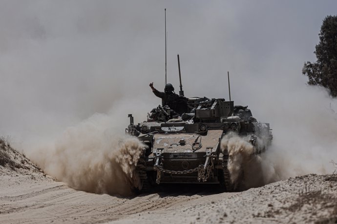 May 20, 2025, Gaza Border, Gaza, Israel: An Israeli army's tanks deploys at Israel's southern border with the Gaza Strip on May 20, 2025 amid the ongoing war with the Palestinian militant movement Hamas. Israel's military has announced the expansion of it