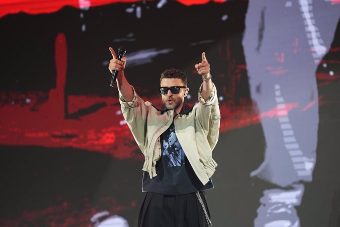 El artista, Justin Timberlake durante el concierto en el Icónica Santalucía Fest. A 30 de mayo de 2025 en Sevilla, Andalucía (España). La Plaza de España de Sevilla acoge el concierto inaugural del Icónica SantaLucía Fest con la actuación del artista inte