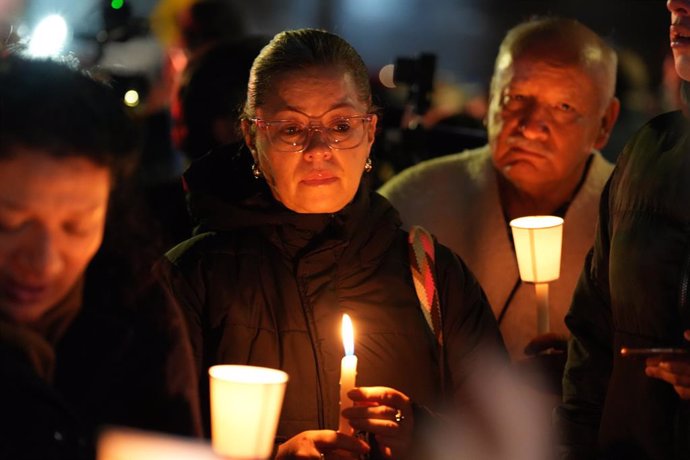 BOGOTA, June 8, 2025  -- People attend a candlelight vigil outside the hospital where Colombian presidential candidate Miguel Uribe Turbay is being treated after the attack, in Bogota, Colombia, June 7, 2025. Colombian senator Miguel Uribe Turbay, who is 