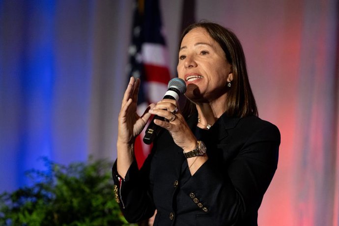 May 12, 2025, Sacramento, Ca, USA: Lt. Gov. Eleni Kounalakis speaks during a Gubernatorial candidate salon hosted by the California Federation of Labor Unions, AFL-CIO and the State Building and Construction Trades Council at the Sheraton Grand Hotel on M